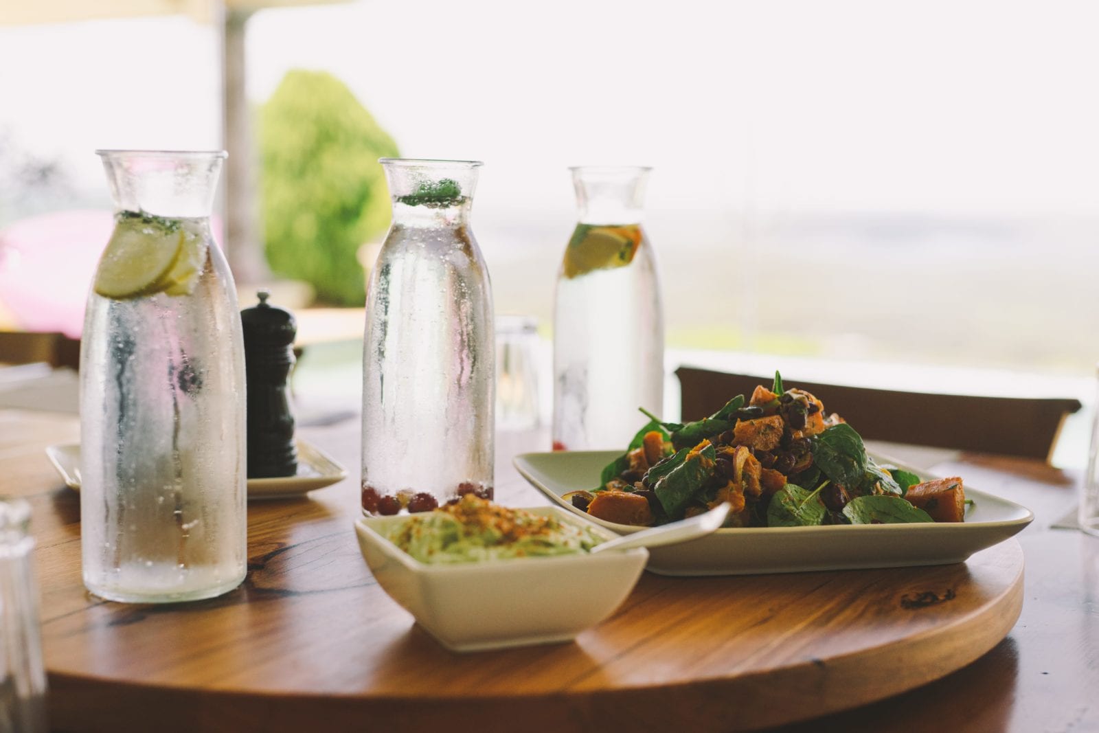 bottles of cold water on table