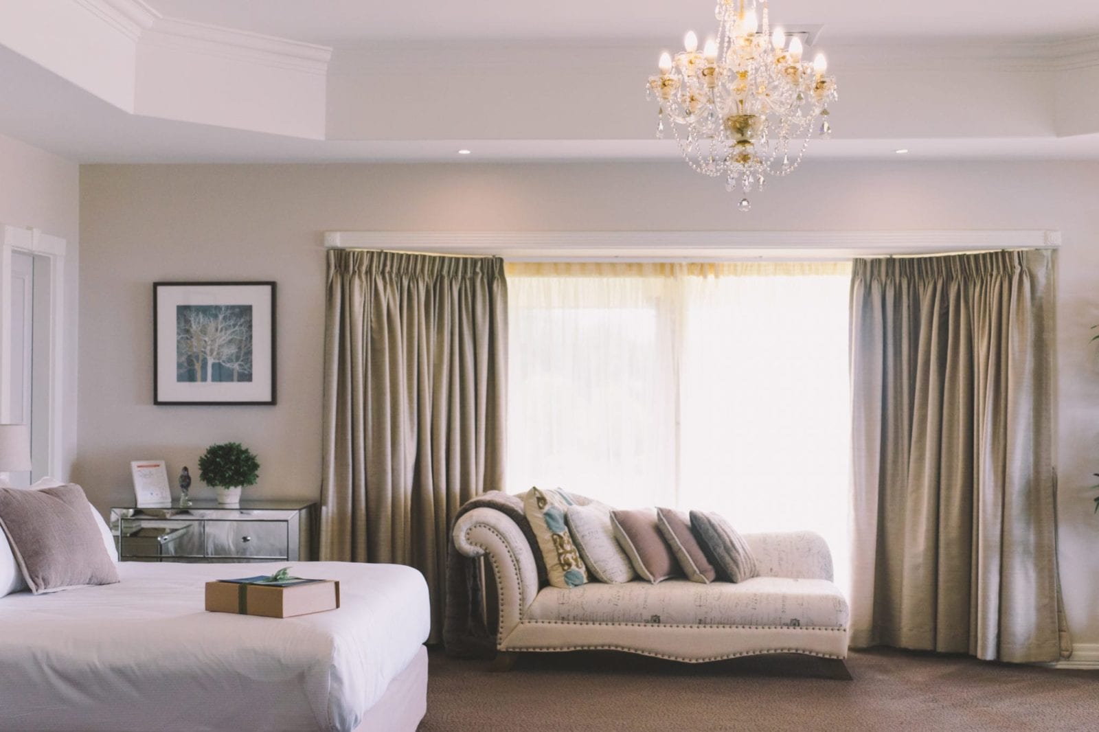 big bedroom with lots of light