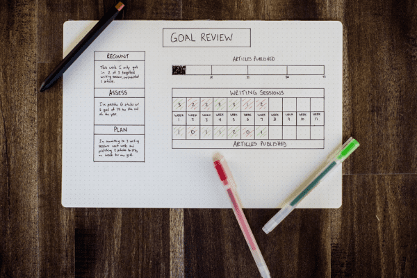 goal tracker planner and pens