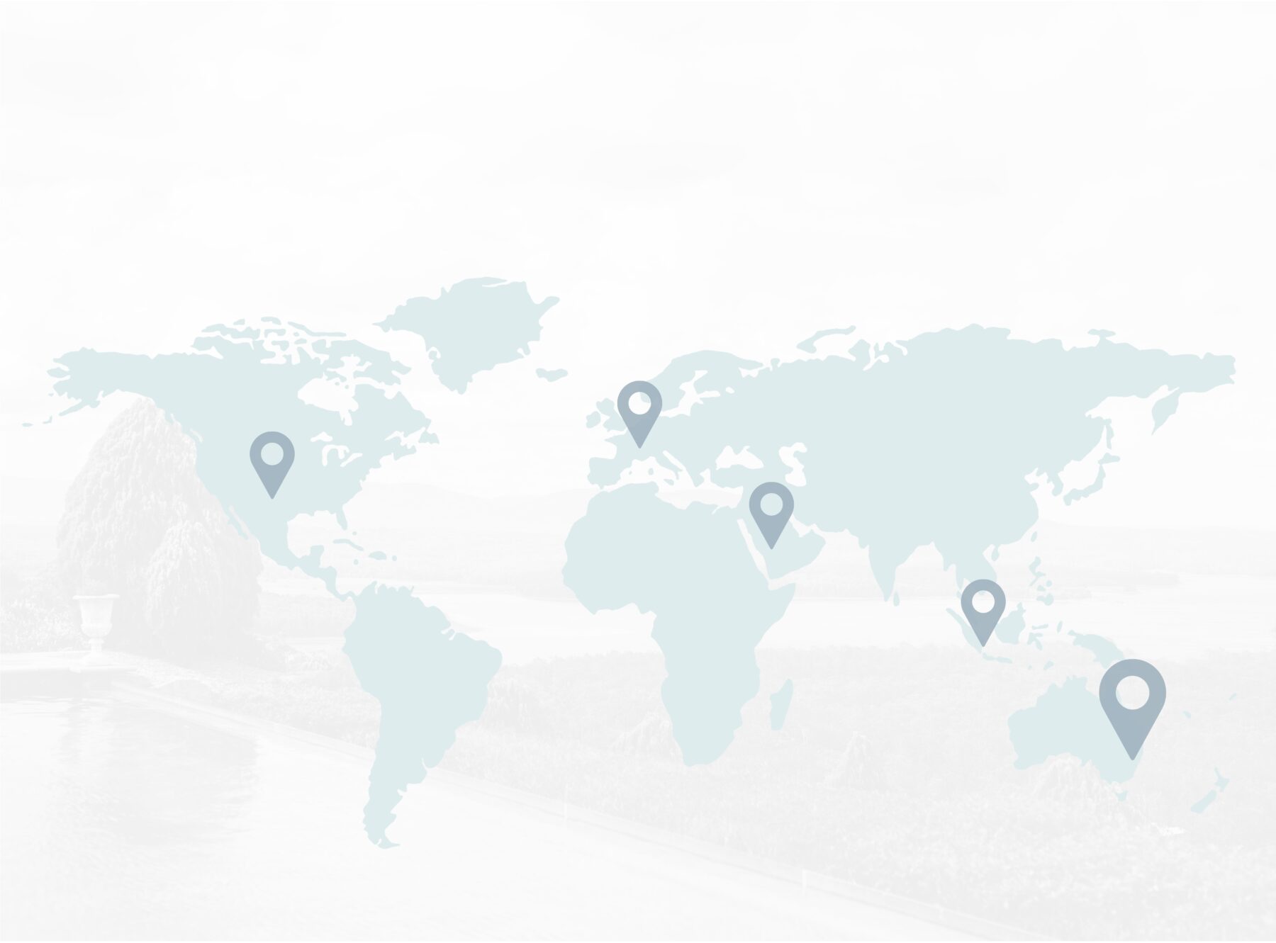 Map of the world with drop pins symbolising countries of The Banyans international guests
