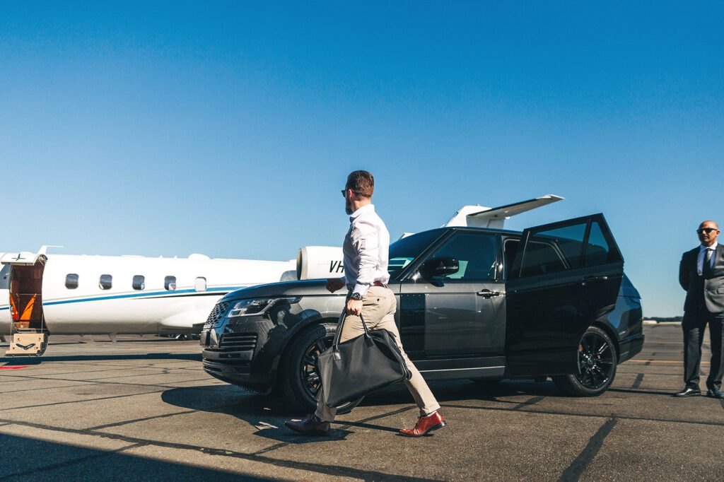 CEO departing via luxury executive transfers and private jet