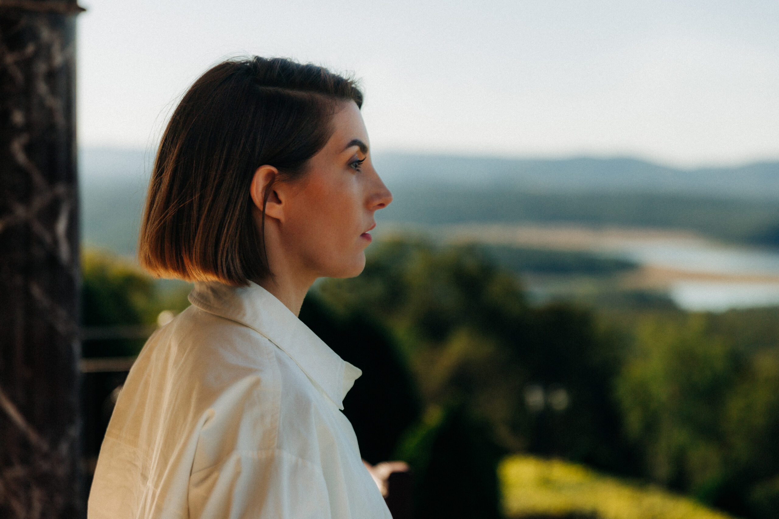 A female CEO from Melbourne enjoying the fresh air and beautiful hinterland landscape at The Banyans