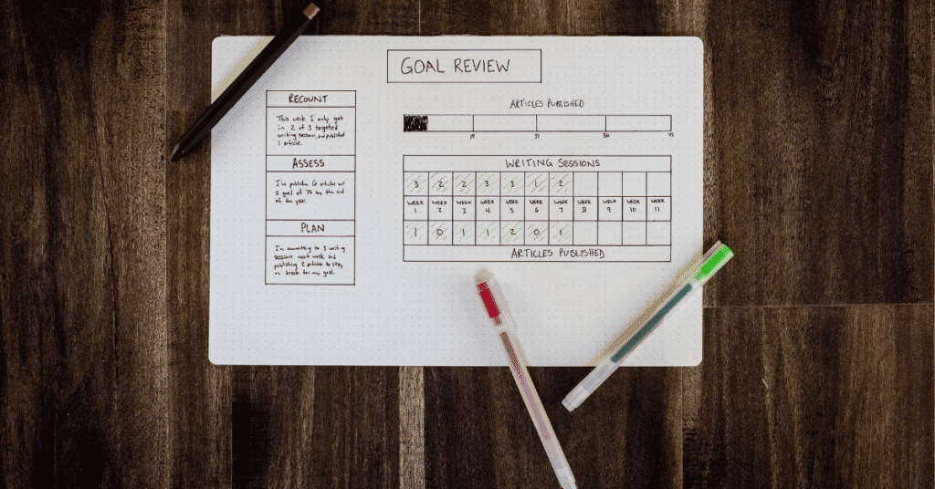 goal tracker planner and pens