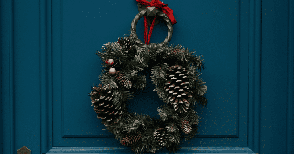 wreath on the front door