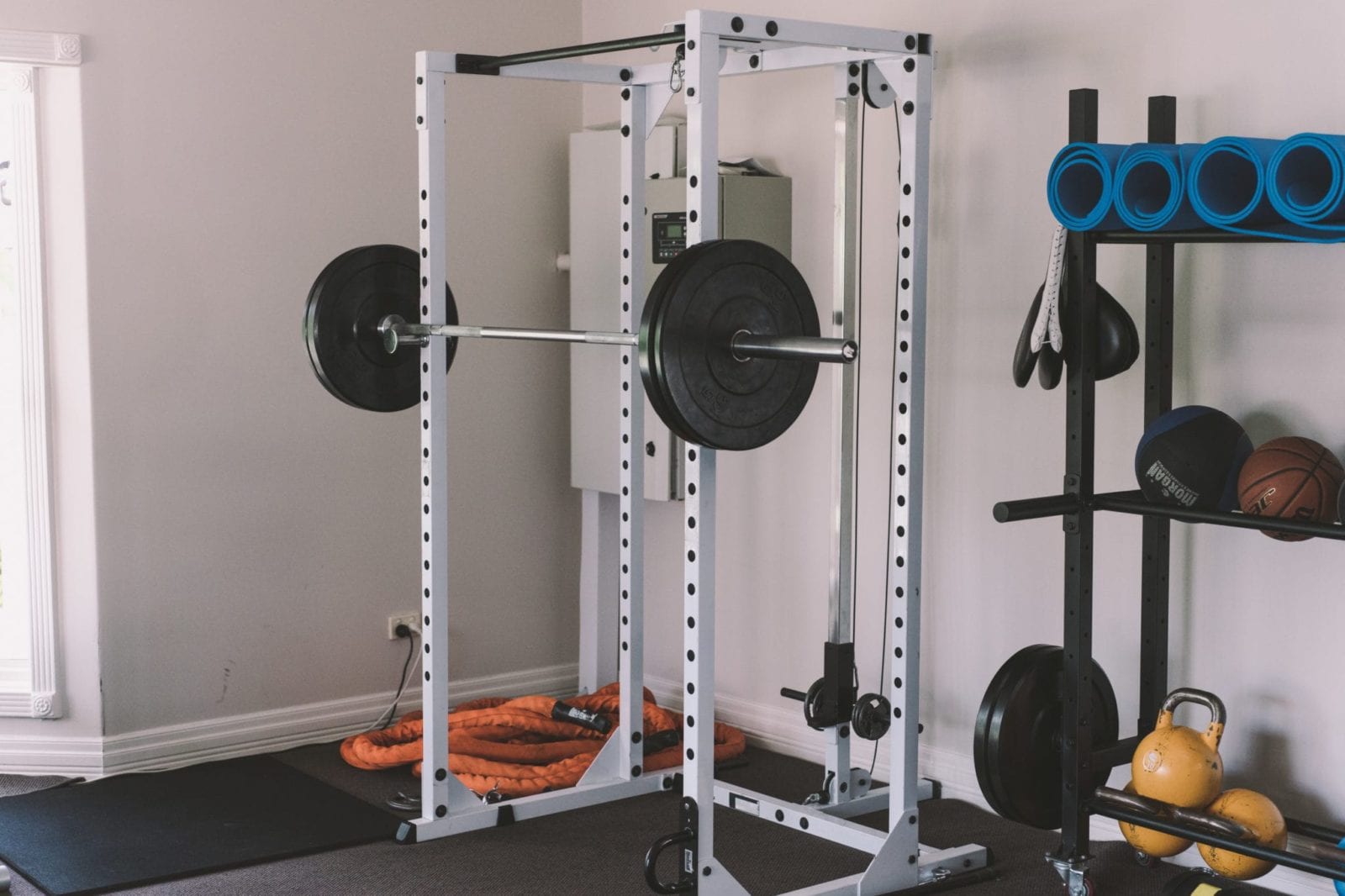 indoor gym with heavy barbell
