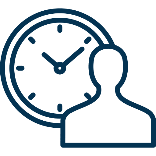 Icon of a man and clock which shows flexibility of mental health treatment