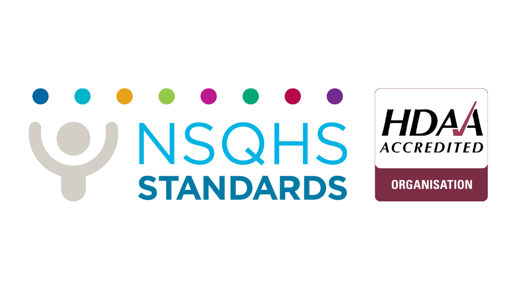 The National Safety and Quality Health Service (NSQHS) Standards and HDAA logo.